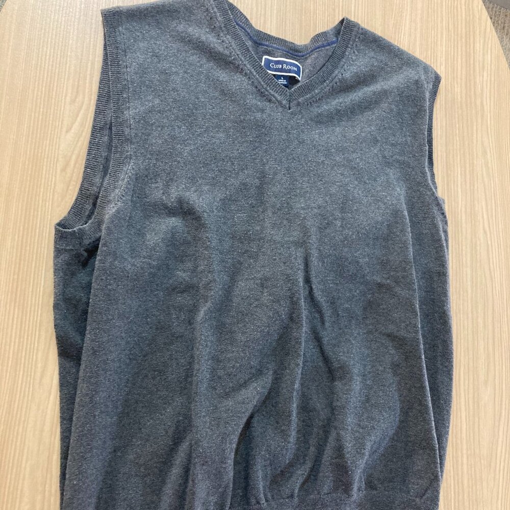 Club Room Gray Sweater Vest Large Dark Grey Cotton Nylon Blend Sleeveless